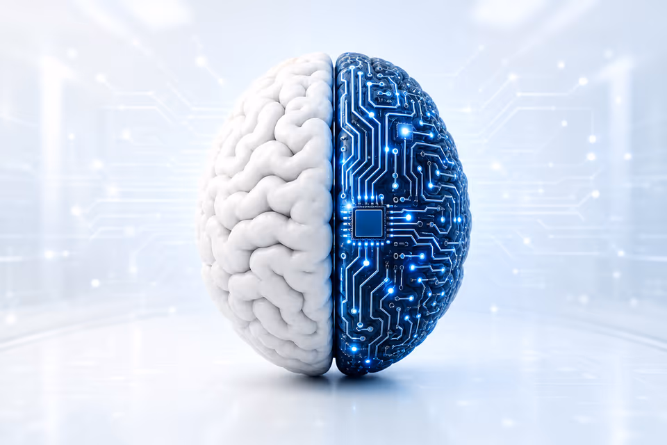 Human and digital brain representing ethical AI integration