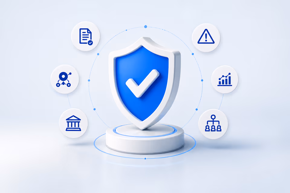 Protective shield surrounded by AI governance and risk controls